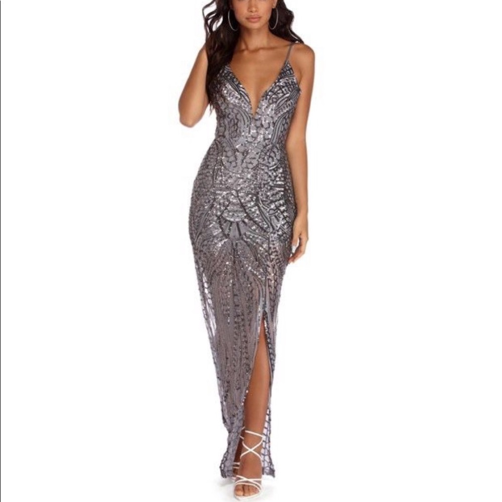 NEW Sold out Fiona High Slit Sequence dress